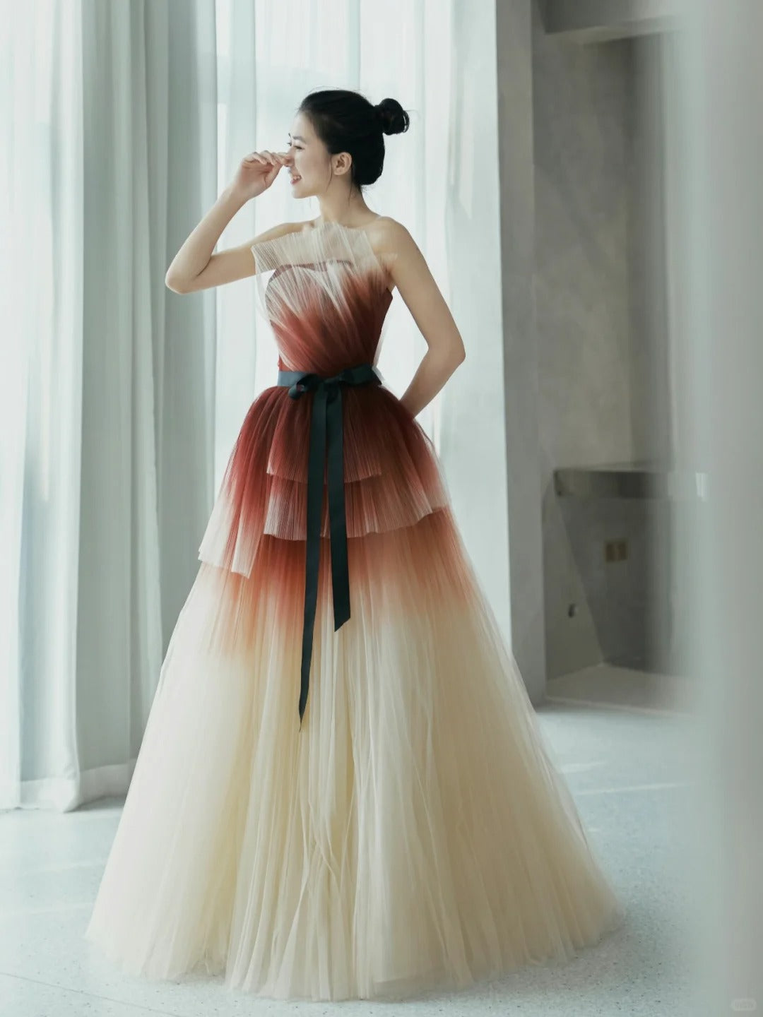 Romantic Ball Gown Strapless Tulle Prom Dresses Long Party Dress 21st Birthday Outfit Graduation Dress AU855