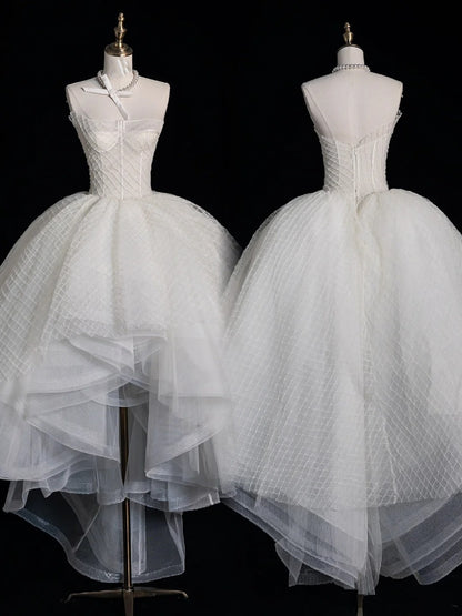 Robes de bal élégantes, bustier asymétrique, en tulle blanc, robe de fin d'études, tenue pour un 20e anniversaire N507