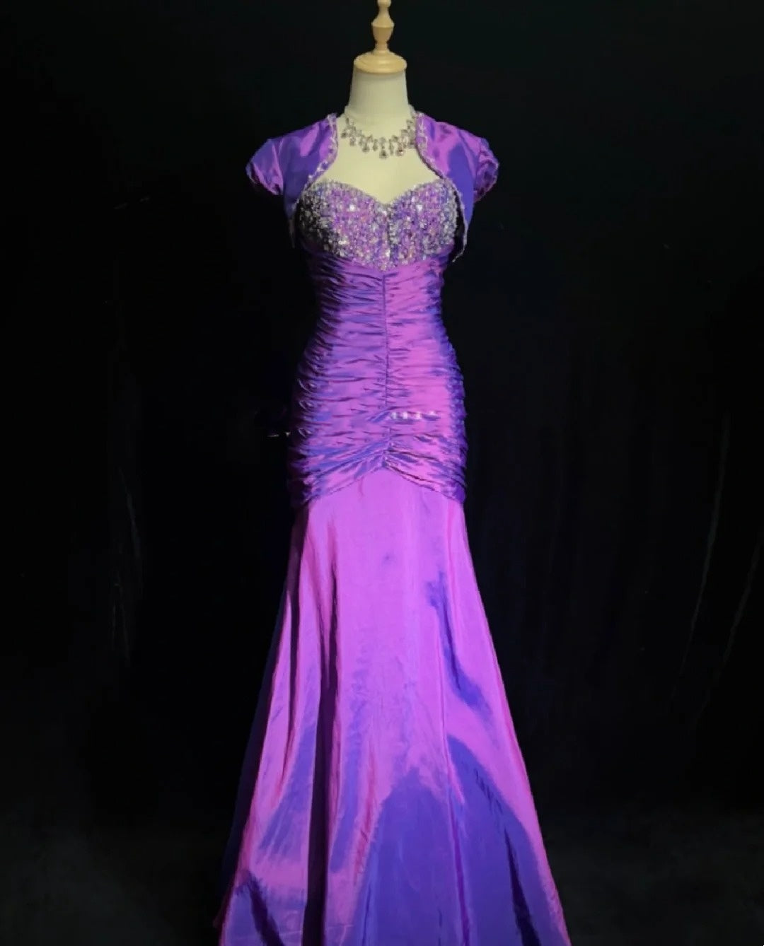 Inspiration Robes de bal vintage Sirène Cœur Violette avec Veste à volants Robe de soirée longue années 80 N2830