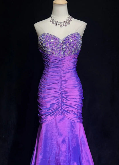 Inspiration Robes de bal vintage Sirène Cœur Violette avec Veste à volants Robe de soirée longue années 80 N2830