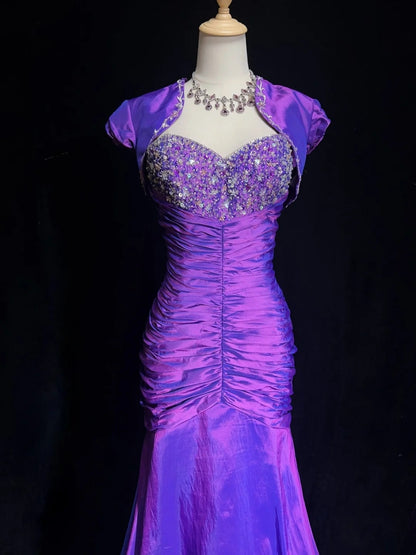 Inspiration Robes de bal vintage Sirène Cœur Violette avec Veste à volants Robe de soirée longue années 80 N2830
