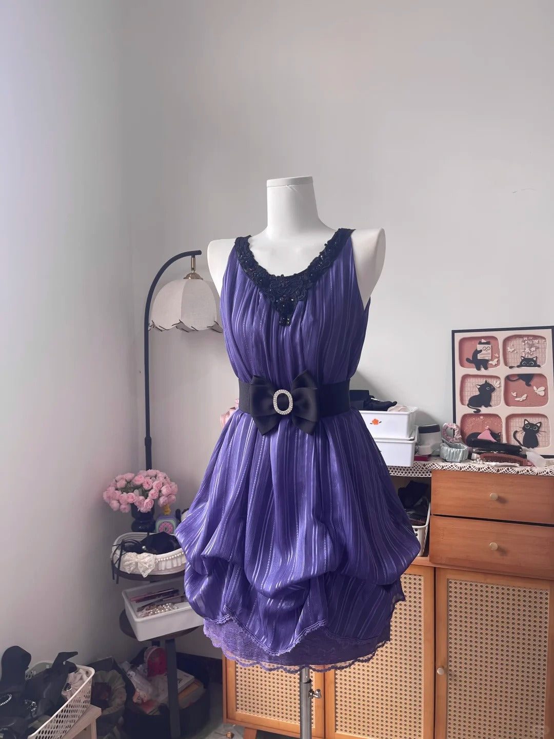 Vintage A Line V Neck Grape With Black Lace 16th Birthday Homecoming Dress Graduation Outfits RB6801
