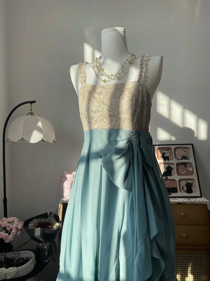 Vintage A Line Square Neck Blue With Lace 16th Birthday Homecoming Dress Graduation Outfits RB6802