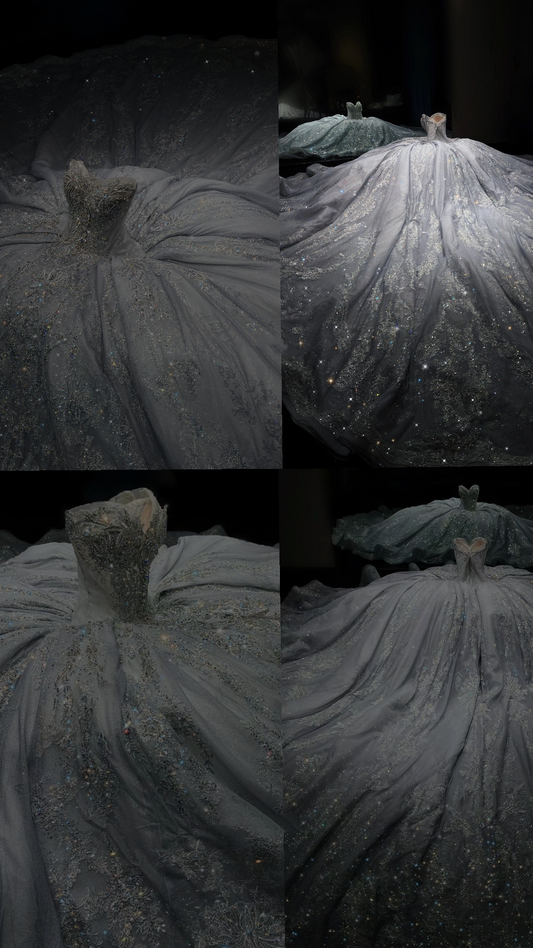 Robe de mariée longue en tulle argenté, décolleté en cœur, élégante et élégante, robe de bal, B01