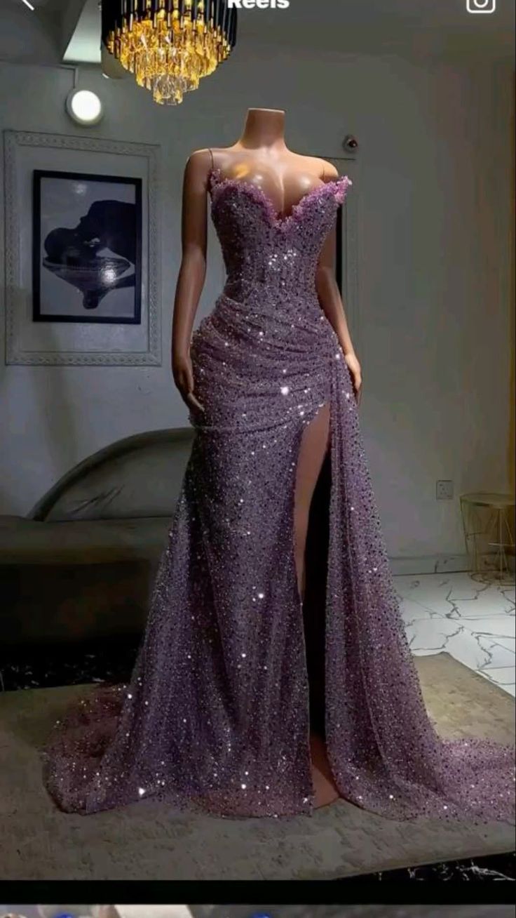 Elegant Mermaid Sweetheart Lilac Split Sequin Long Floor Length Prom Dress Inspiration Prom Dresses With Slit B213