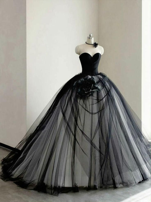 Ästhetisches Ballkleid Sweetheart Schwarzer Tüll Langes Quinceanera-Kleid 2000er Quinceanera-Kleider Sweet 15 16 Kleid B230