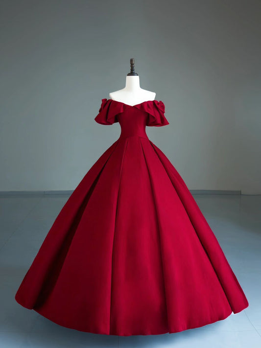 Ball Gown Off The Shoulder Satin Red Short Sleeves Long Quinceanera Dresses Sexy Quinceanera Gowns Sweet 16 Dress B233