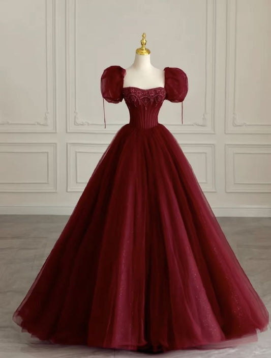 Modest Ballkleid Square Neck Burgundy Red Kurzen Ärmeln Lange Quinceanera Kleider Sexy Quinceanera Kleider Süße 16 Kleid B234