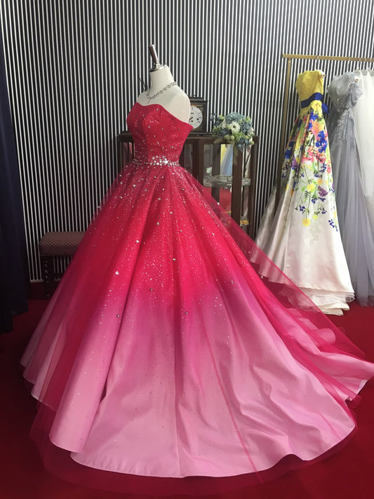 Ästhetisches Ballkleid Sweetheart Rosa Ombre Tüll Langes Quinceanera Kleid 2000er Quinceanera Kleider Sweet 15 16 Kleid B235