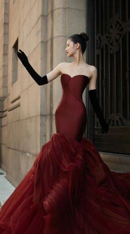 Modest Mermaid Sweetheart Burgundy Tulle Prom Dresses Inspiration Trending Prom Gowns Princess Formal Prom Dress B236