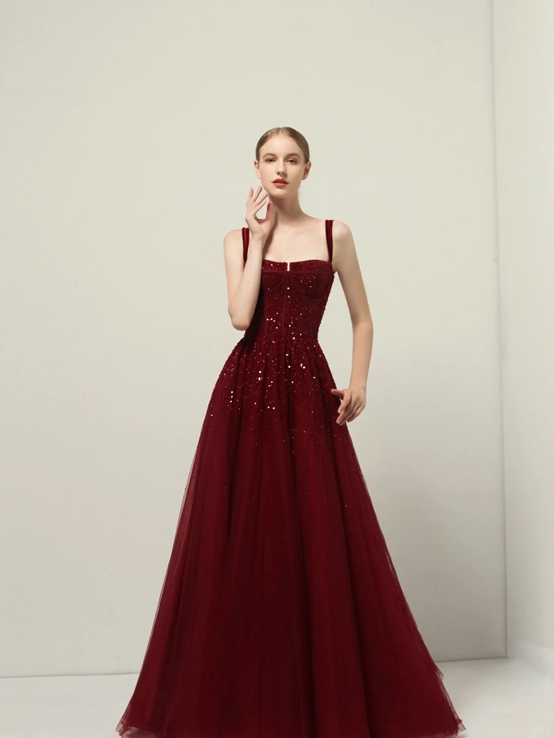 Modest Ball Gown Spaghetti Straps Red Prom Dresses Inspiration Trending Prom Gowns Princess Formal Prom Dress B241