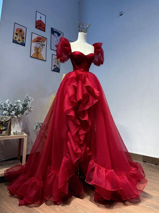 Modest High Low Sweetheart Wine Red Prom Dresses Inspiration Trending Prom Gowns Princess Dance Formal Prom Dress B243