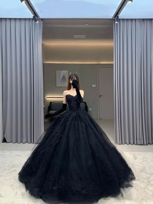 Modest Ballkleid Schatz Schwarz Tüll Lange Quinceanera Kleider Sexy Quinceanera Kleider Süße 16 Kleid B249