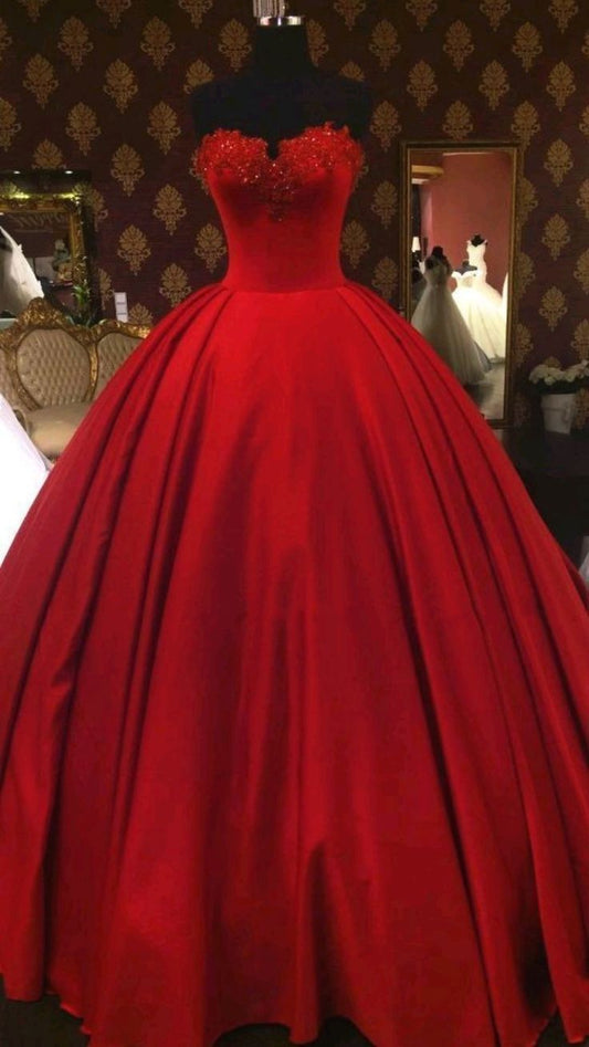 Schlichtes Ballkleid, trägerlos, rot, Satin, lang, Quinceanera-Kleider, Inspiration, trendige Ballkleider, formelles Ballkleid B257