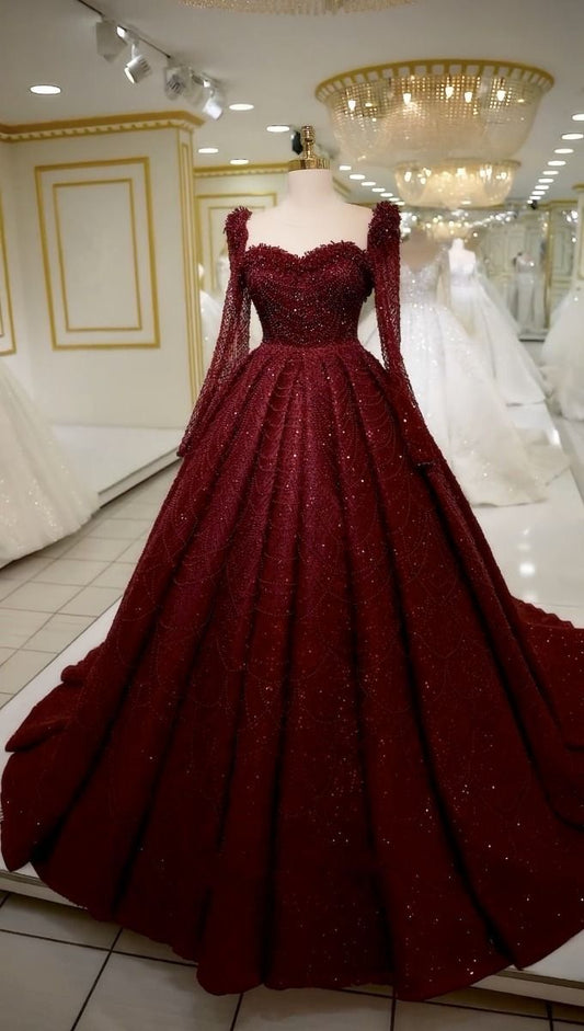Bescheidenes Ballkleid Schatz Pailletten Burgund Lange Quinceanera Kleider Geburtstag Outfits Kleider Süße 15 16 Kleid B267