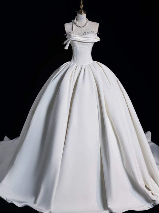 Robe de mariée longue en satin blanc, simple, sans bretelles, robe de bal, robe de mariée formelle, robe de mariée B27