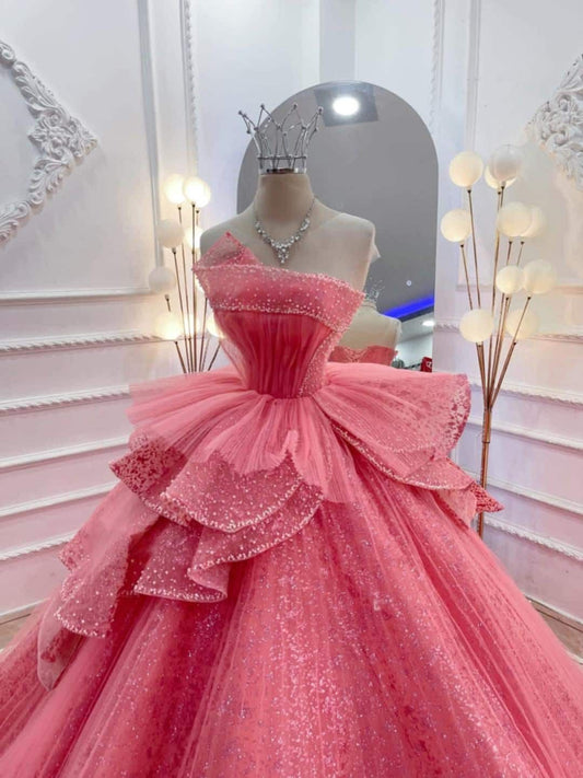Glitzerndes Luxus Quinceanera Kleid Rüschen Ballkleid Trägerlos Vestidos De 15 Anos Formale Party Lange Wunderschöne Ballkleider Sweet 16 Kleid B272