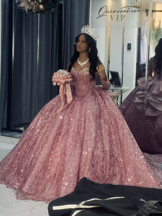 Glitzerndes Luxus Quinceanera Kleid Rüschen Ballkleid Schatz Vestidos De 15 Anos Formale Party Lange Wunderschöne Ballkleider Sweet 16 Kleid B274
