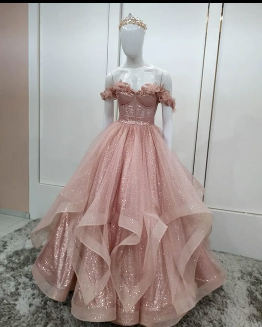 Luxus Quinceanera Kleid Rüschen Ballkleid Weg Von Der Schulter Vestidos De 15 Anos Formale Party Lange Wunderschöne Ballkleider Sweet 16 Kleid B278