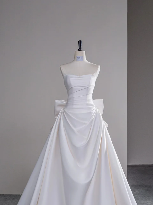 Robe de mariée sirène simple, sans bretelles, en satin blanc, longue, robe de mariée formelle, robe de mariée B28