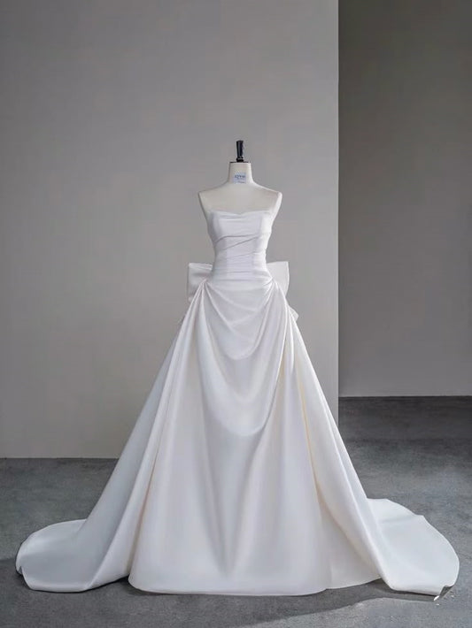 Robe de mariée sirène simple, sans bretelles, en satin blanc, longue, robe de mariée formelle, robe de mariée B28