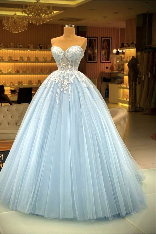 Beautiful Ball Gown Sweetheart Tulle Light Sky Blue Prom Dresses Inspiration Prom Dress Princess Graduation Dress B293