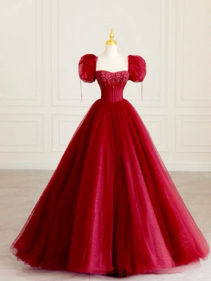 Beautiful Ball Gown Square Neck Red Tulle Prom Dresses Inspiration Prom Dress Long Graduation Dress B295