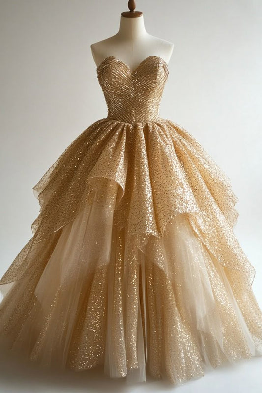 Gold Quinceanera Kleider Ballkleid Schatz Sparkly Geburtstag Prom Kleider Vestidos De 15 Anos Formale Partei Lange Süße 15 16 Kleid B310