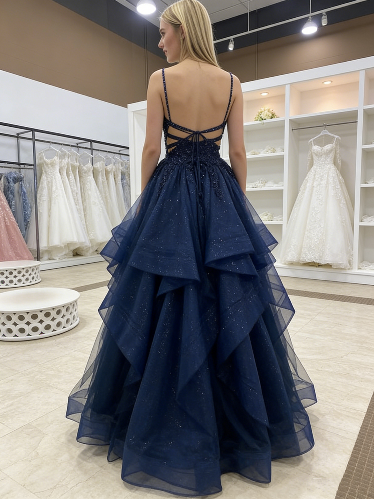 Elegant Ball Gown Spaghetti Straps Burgundy Layers Long Prom Dresses Inspiration Trending Evening Gowns Formal Prom Dress B312