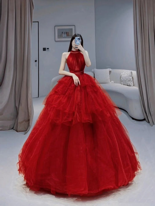 Rot Quinceanera Kleider Ballkleid High Neck Tüll Geburtstag Prom Kleider Vestidos De 15 Anos Formale Partei Lange Süße 15 16 kleid B317