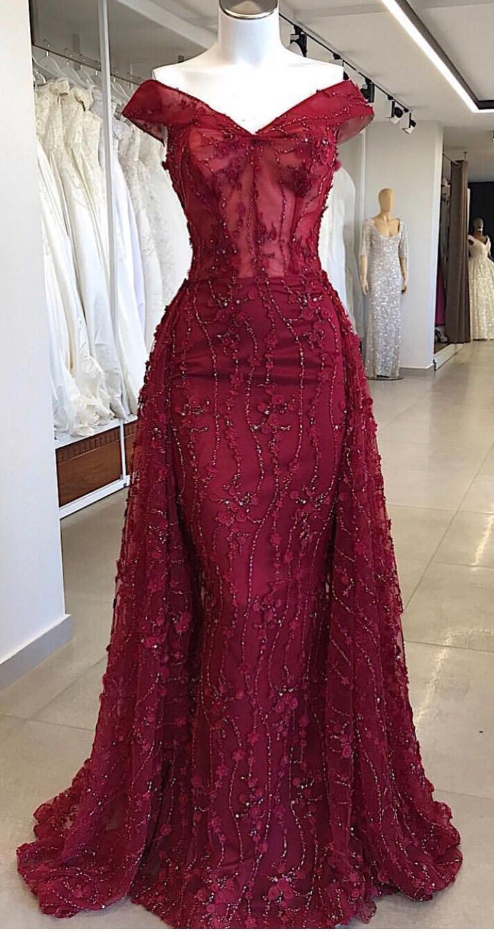 Elegant Mermaid Off The Shoulder Burgundy Sequin Long Prom Dresses Inspiration Trending Evening Gowns Formal Prom Dress B327