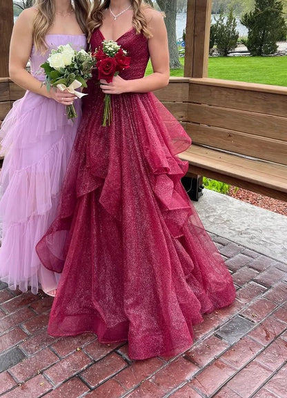 Elegant Ball Gown Spaghetti Straps Burgundy Long Prom Dresses Inspiration Trending Evening Gowns Formal Prom Dress B331