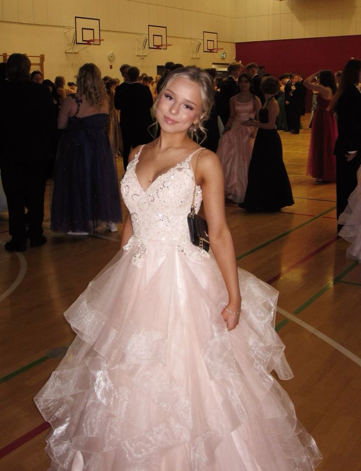Cute Ball Gown Spaghetti Straps Light Pink Lace Long Prom Dresses Inspiration Stunning Evening Gowns Formal Prom Dress B335