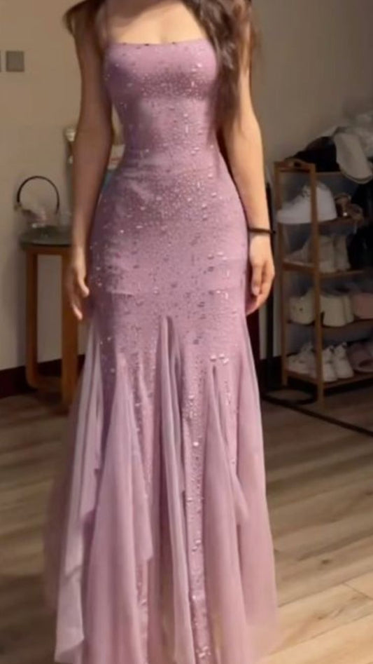 Sexy Mermaid Spaghetti Straps Lilac Tulle Prom Dresses Inspiration Prom Dress Princess Party Birthday Graduation Dress B343