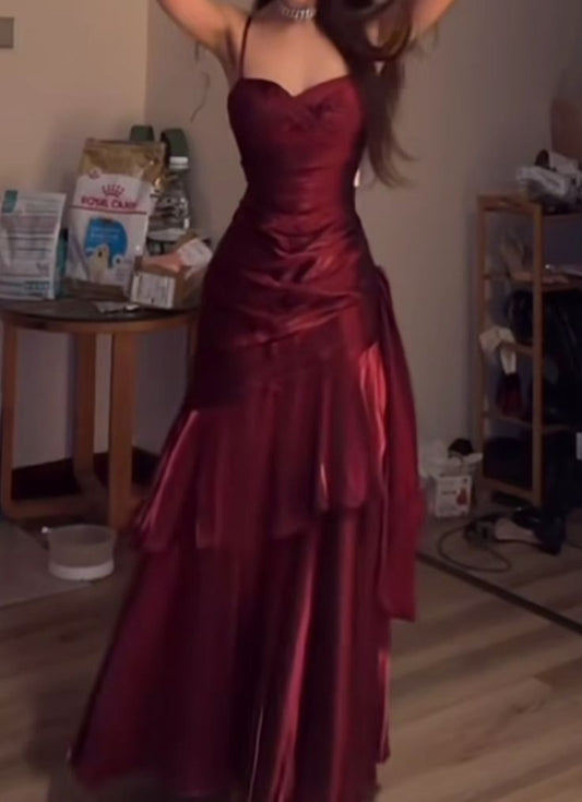 Elegant Mermaid Spaghetti Straps Burgundy Long Prom Dresses Inspiration Trending Evening Gowns Formal Party Prom Dress B352
