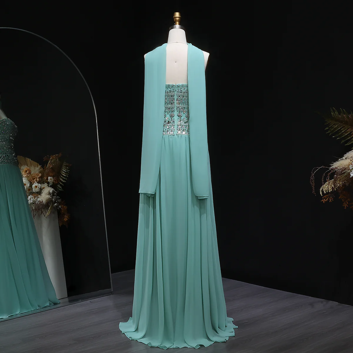 Elegant A line Strapless Lilac Chiffon Silver Beads Long Prom Dresses Inspiration Trending Evening Gowns Formal Party Prom Dress B376