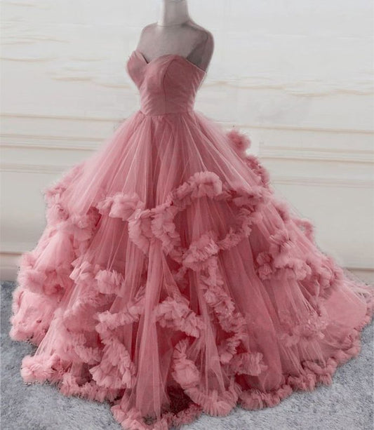 Rosa Quinceanera Kleider Ballkleid Schatz Tüll Geburtstag Prom Kleider Vestidos De 15 Anos Formale Partei Lange Süße 16 Kleid B404