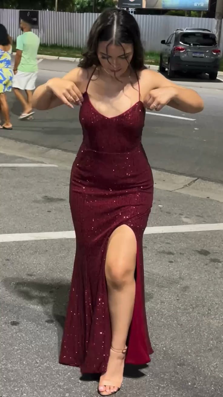 Elegant Mermaid Halter Burgundy Sequin Floor Length Prom Dress Inspiration Long Prom Dresses B413