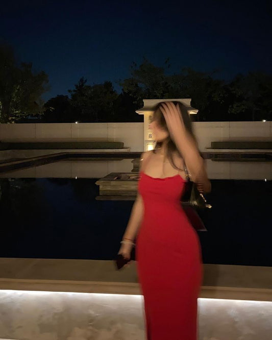 Stunning Sheath Spaghetti Straps Red Sleeveless Prom Dresses Party Dress Princess Graduation Dress B418