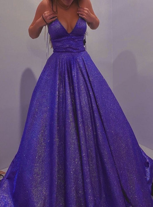 Classic Ball Gown Spaghetti Straps Grape Sequin Long Floor Length Prom Dress Inspiration Party Prom Dresses B431