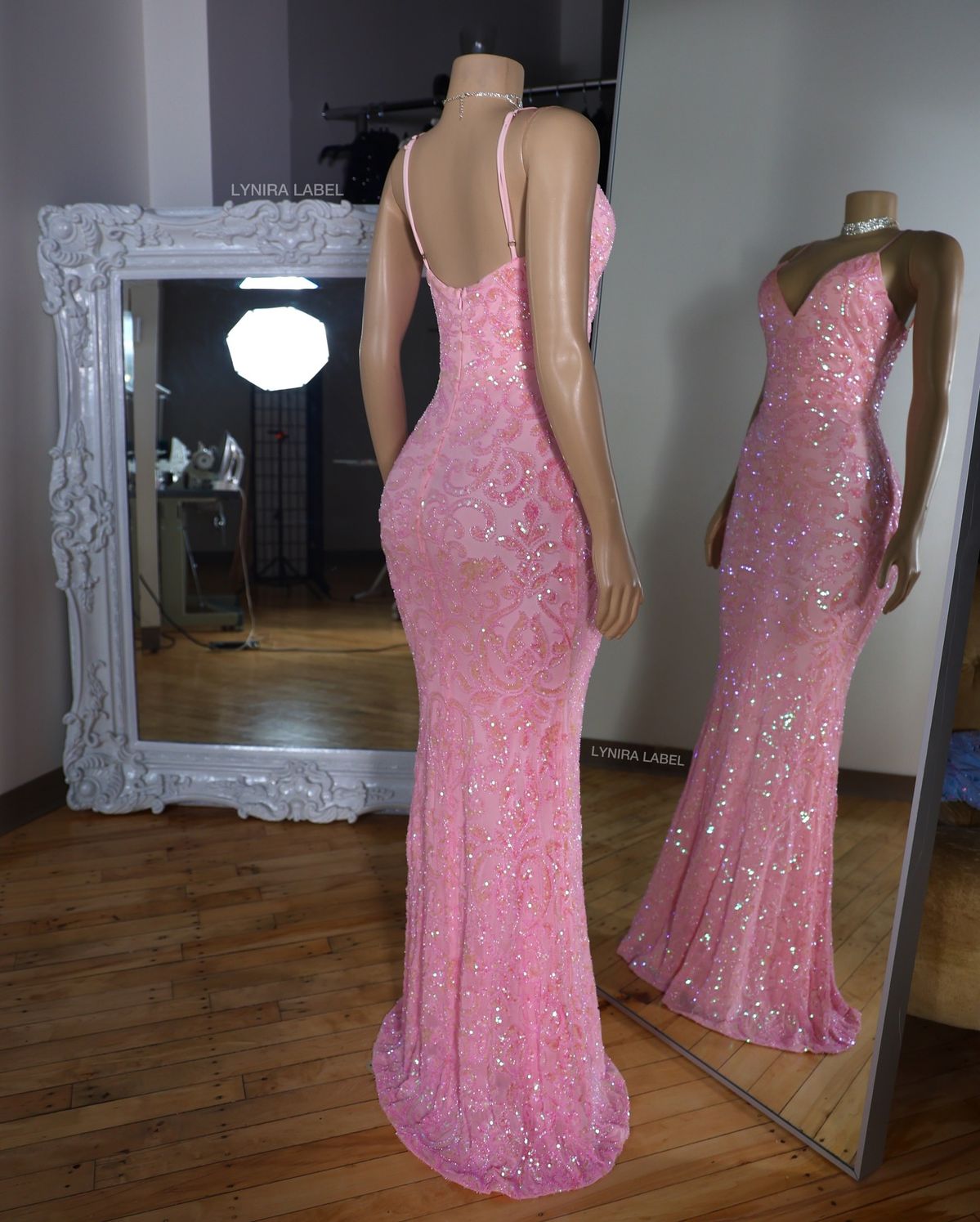 Classic Mermaid Spaghetti Straps Pink Sequins Lace Long Prom Dress Inspiration Party Senior Dance Prom Dresses B444