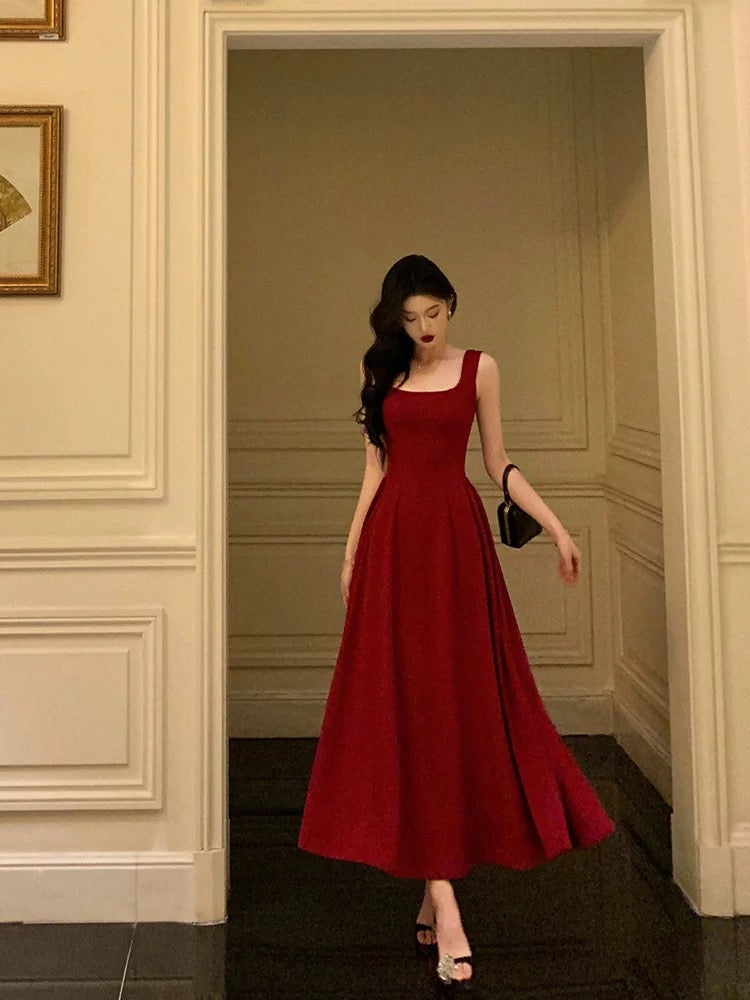 Sexy A Line Square Neck Satin Burgundy Prom Dresses Inspiration Simple Graduation Dress B459