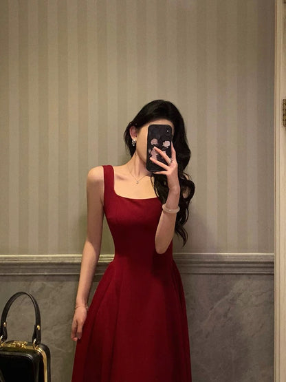 Sexy A Line Square Neck Satin Burgundy Prom Dresses Inspiration Simple Graduation Dress B459