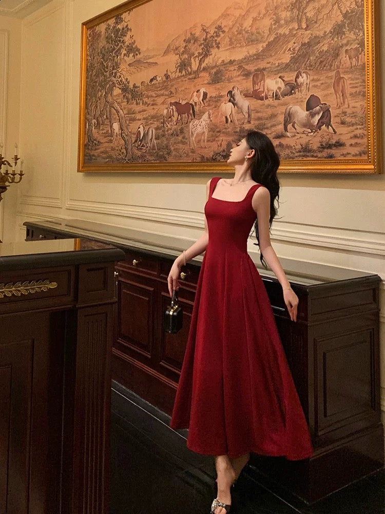 Sexy A Line Square Neck Satin Burgundy Prom Dresses Inspiration Simple Graduation Dress B459