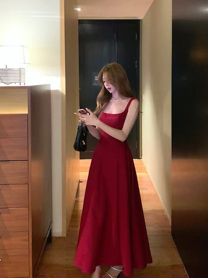 Sexy A Line Square Neck Satin Burgundy Prom Dresses Inspiration Simple Graduation Dress B459