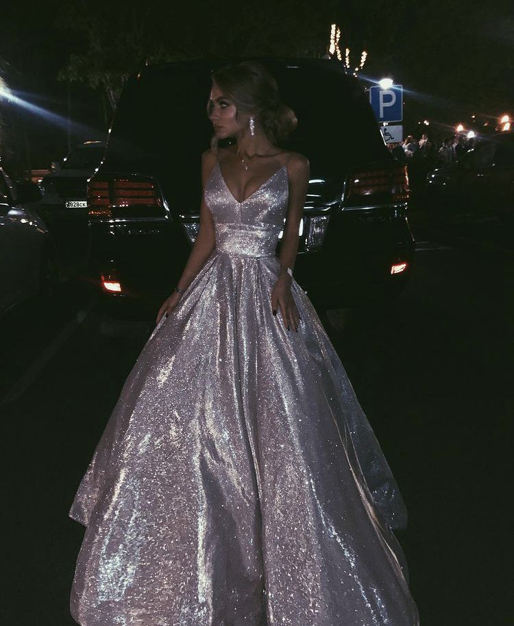 Modest Ball Gown Spaghetti Straps Sequin Prom Dresses Party Dress Princess Graduation Dress B463
