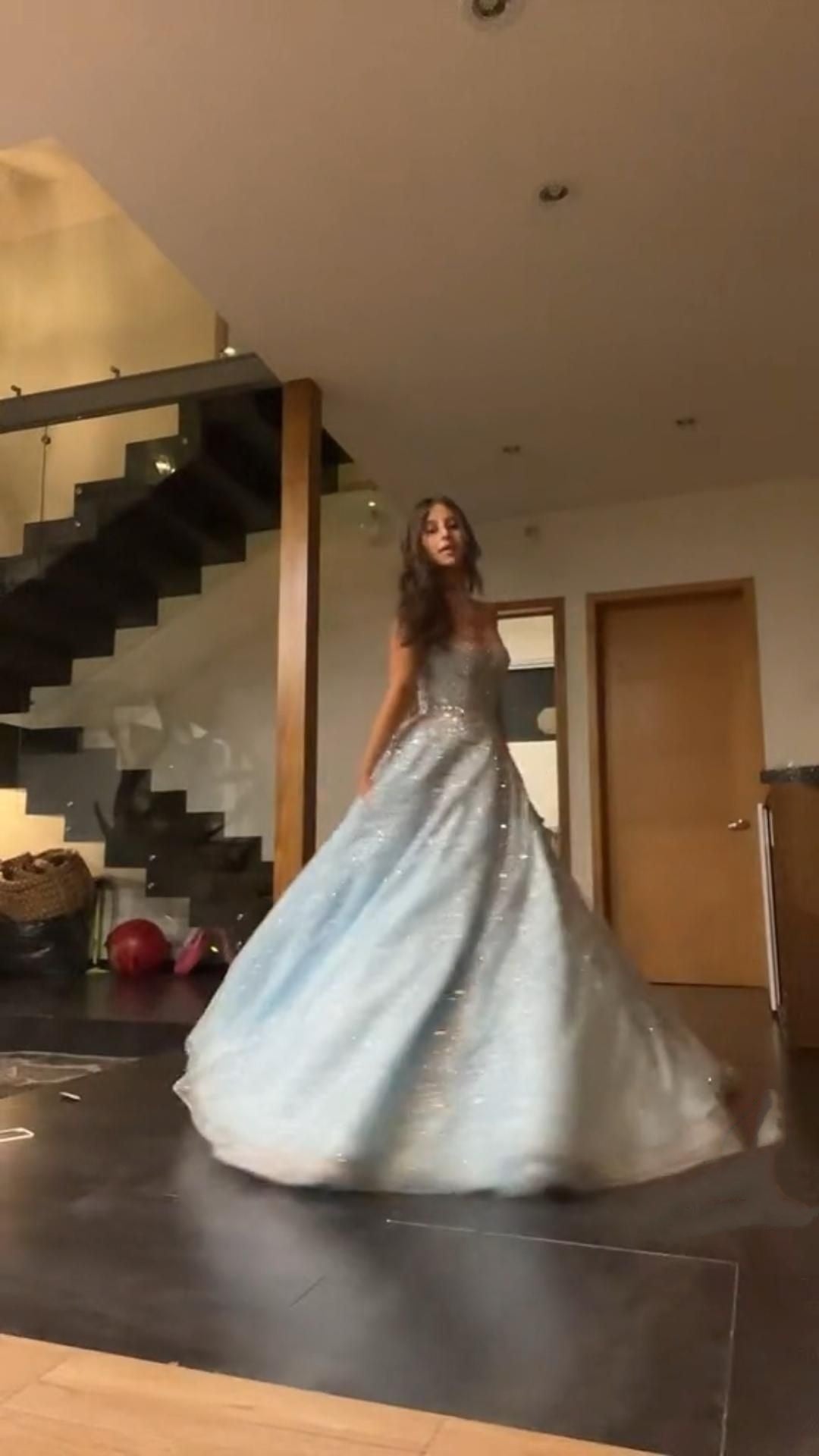 Sexy Ball Gown Spaghetti Straps Light Sky Blue Tulle Sequins Prom Dresses Inspiration Unique Graduation Dress B469