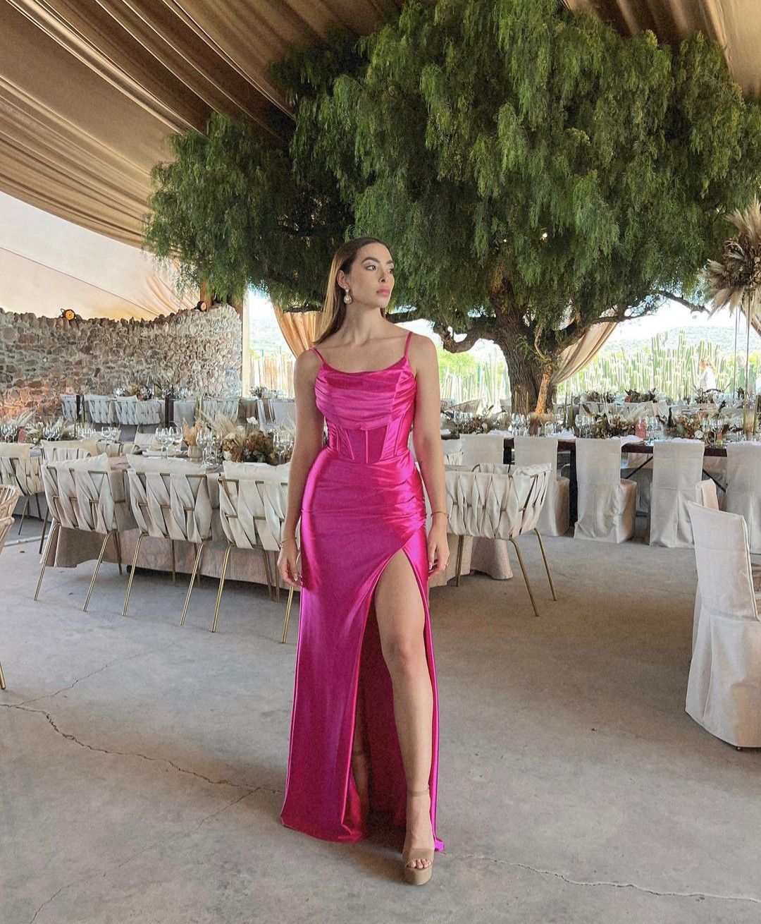 Sexy Mermaid Spaghetti Straps Pink Sequin Slit Prom Dresses Inspiration Unique Party Formal Graduation Dress B489