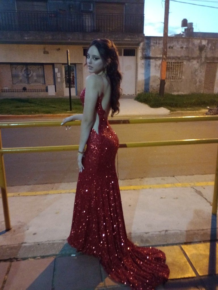 Sexy Mermaid Spaghetti Straps Red Sequin Long Prom Dresses Party Dress Princess Graduation Dress B492