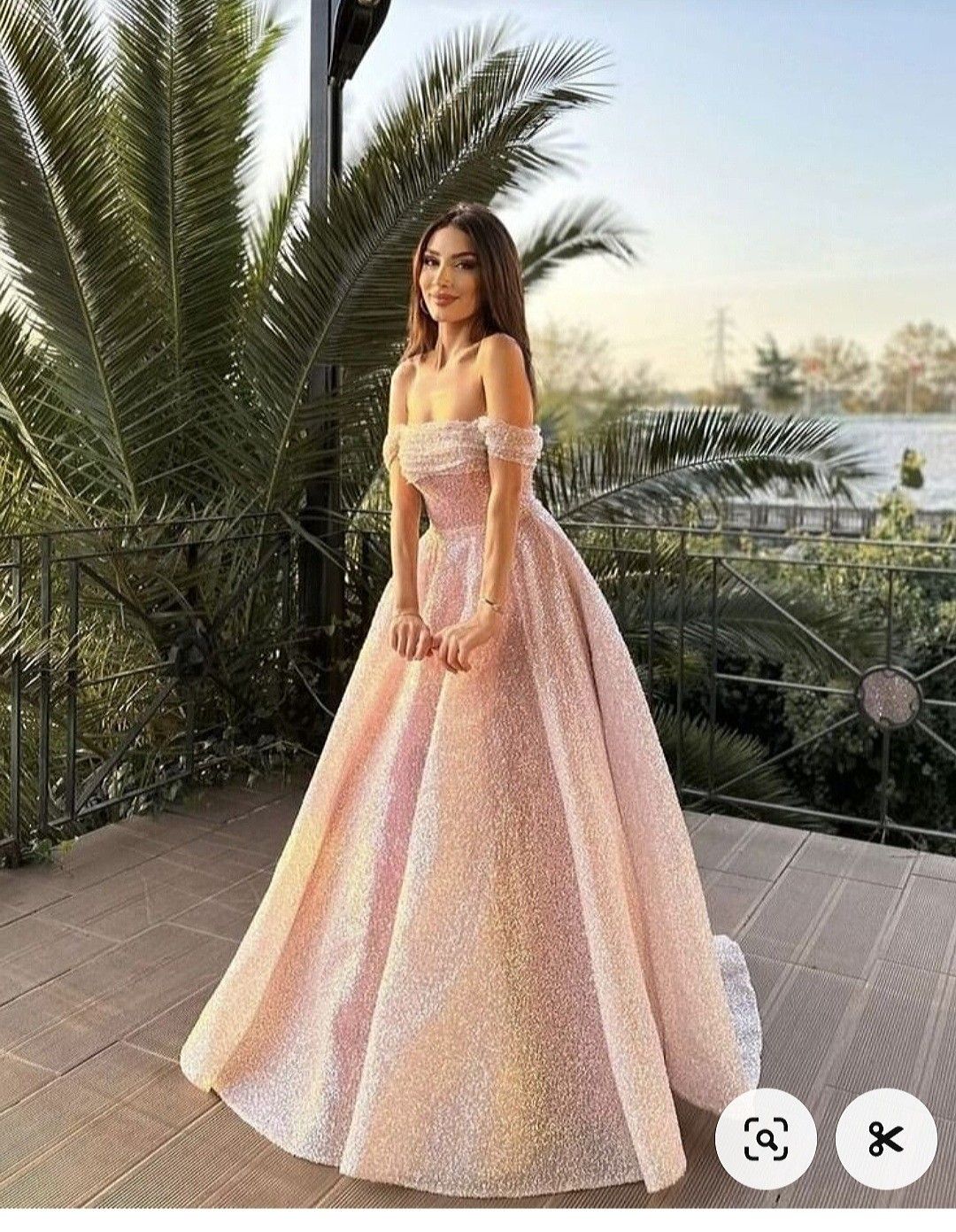 Modest Ball Gown Off The Shoulder Blush Pink Sequin Long Prom Dresses Party Dress 18th Birthday Outfits Graduation Dress B517
